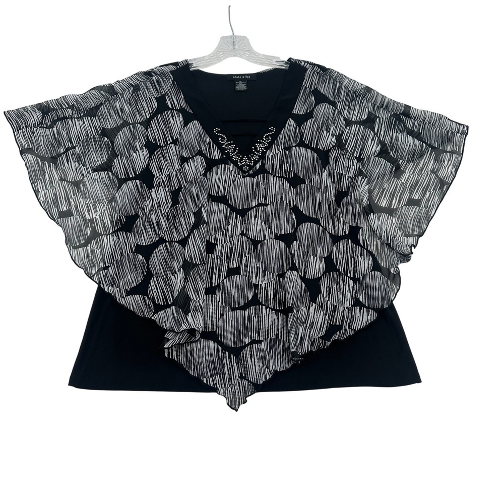 Adele & May Black White Women XL Geometric Overlay Blouse Beaded  Whimsigoth